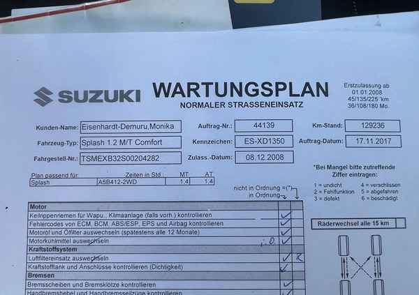 Suzuki Splash cena 15900 przebieg: 150000, rok produkcji 2008 z Pelplin małe 742